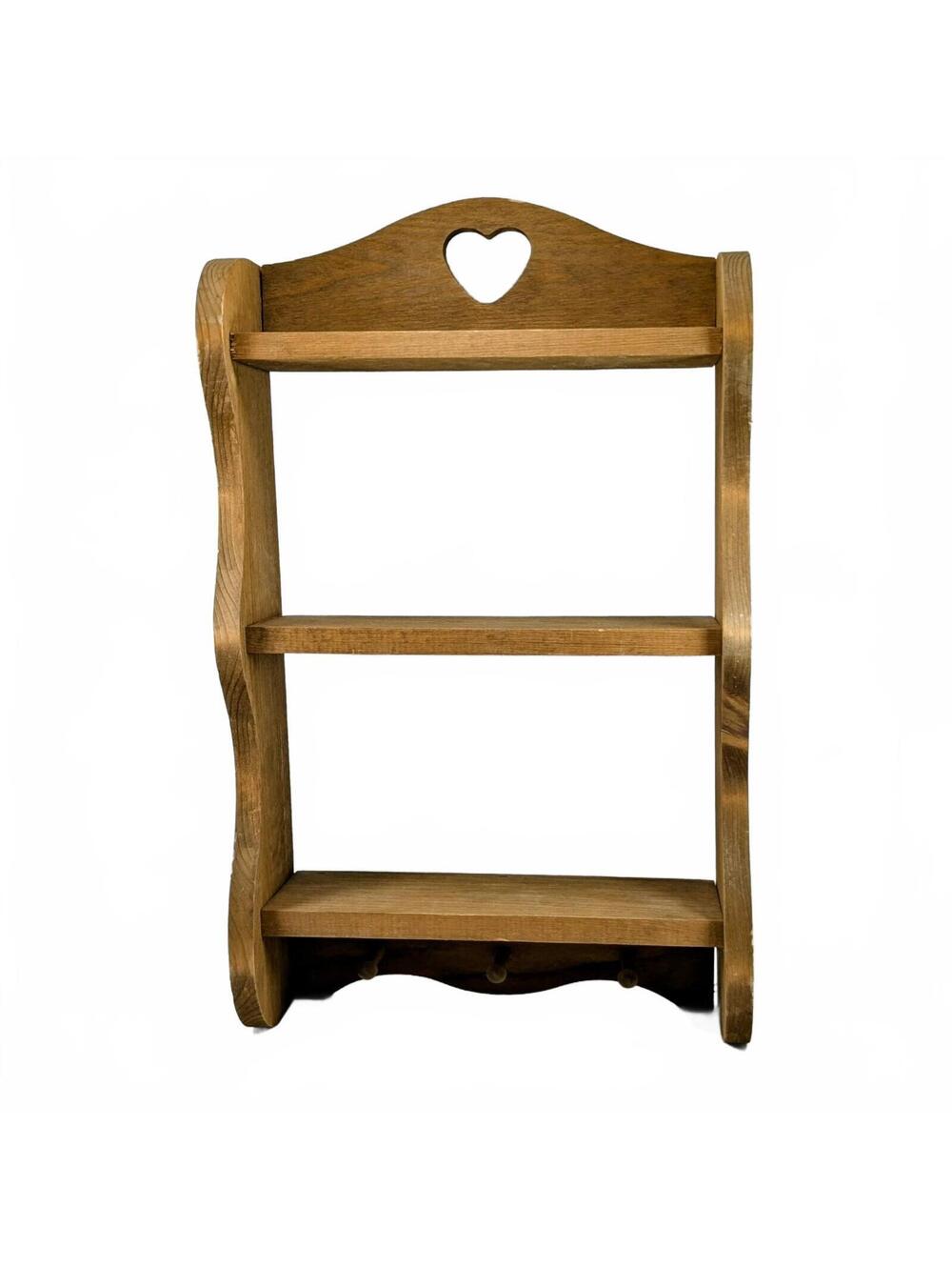 3-Tier Wooden Heart Trinket Shelf w/ Pegs 18.5"